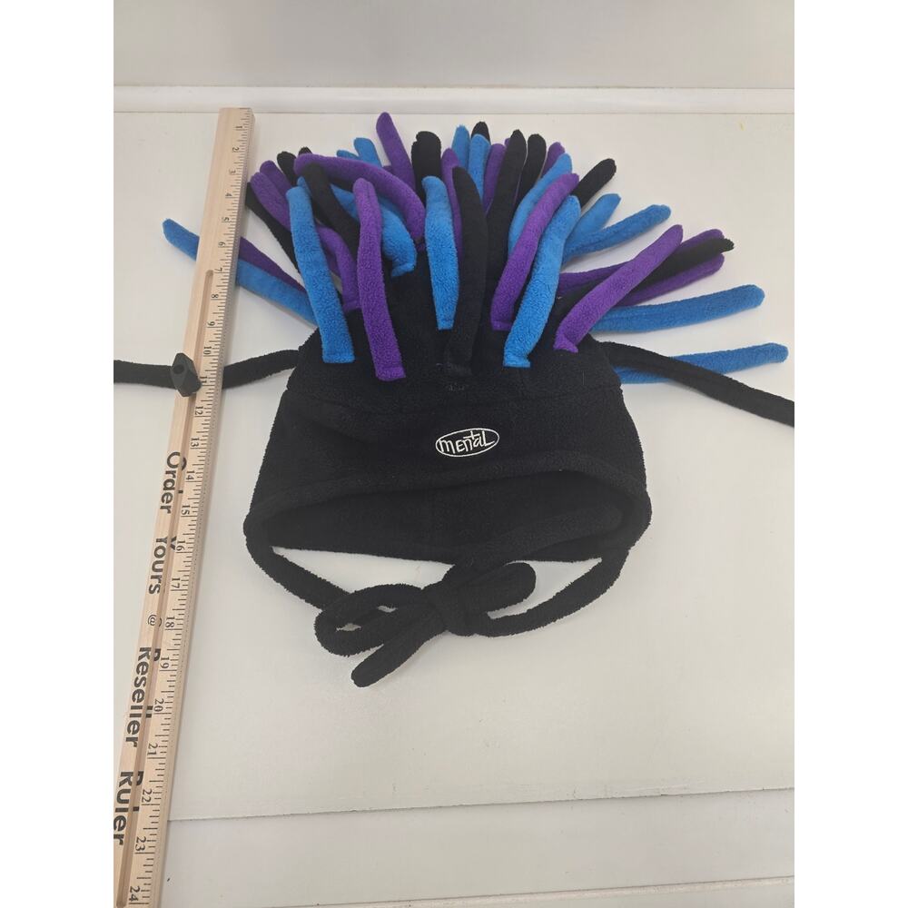 Vintage Mental Novelty Fleece Hat Jester Style Black Blue Purple Costume